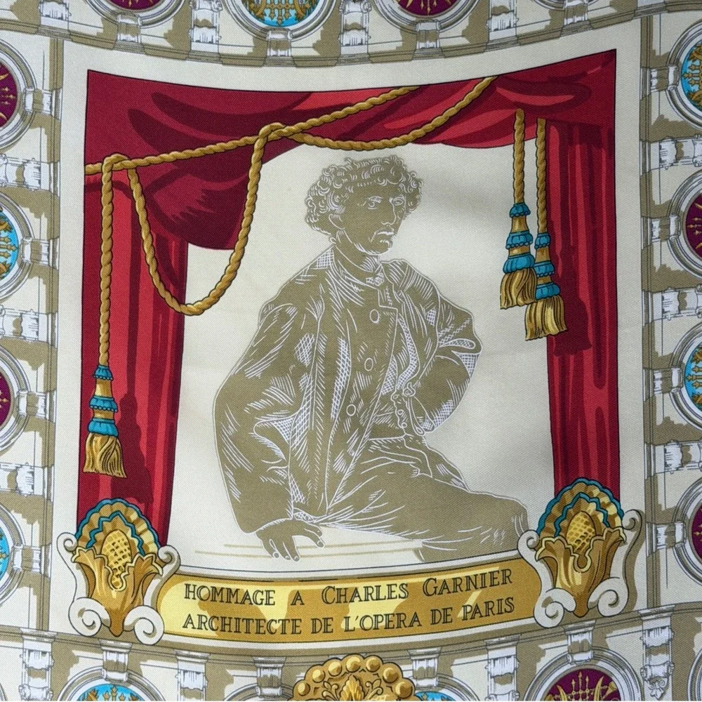 Hermes Paris Hommage a Charles Garnier Silk Scarf Blue Gold Bergdorf Goodman
